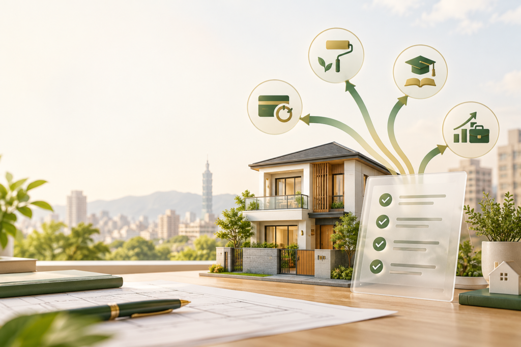 房屋增貸資金用途與銀行審核注意事項示意圖